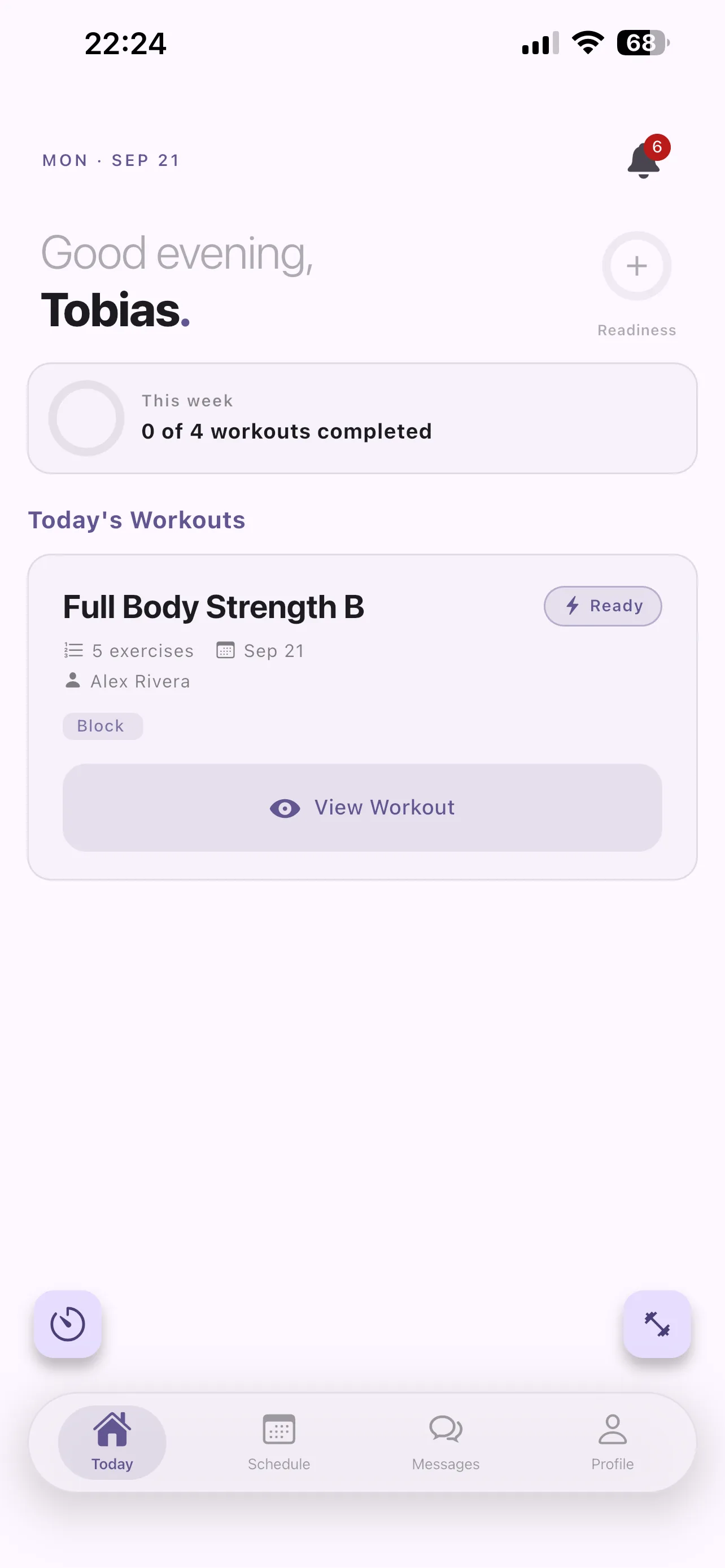 ProtocolHQ athlete Today screen