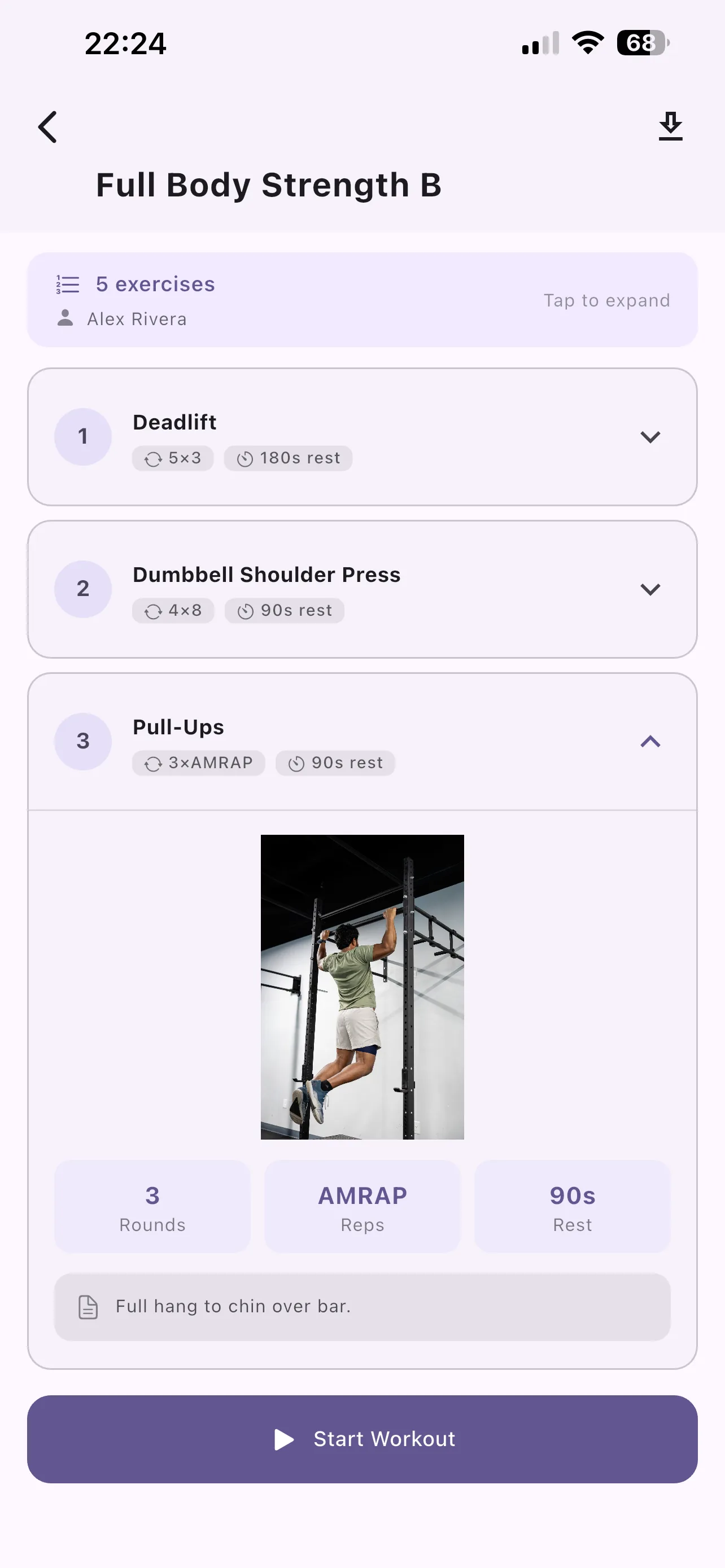 Workout view screen